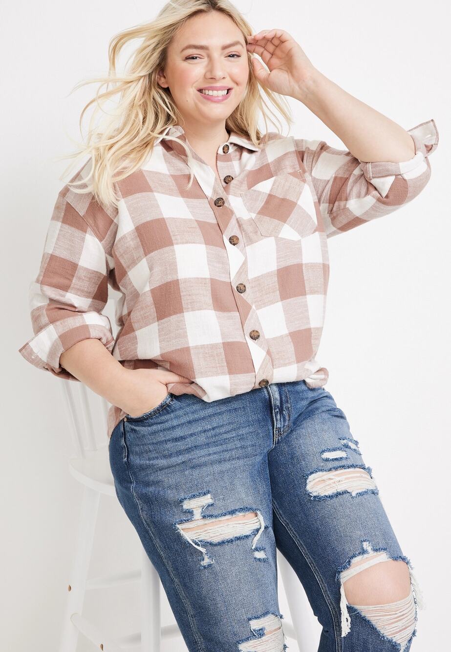 Maurices Plus Size Plaid Button Up Boyfriend Tunic Top Shirt Womens Plus Size 3X